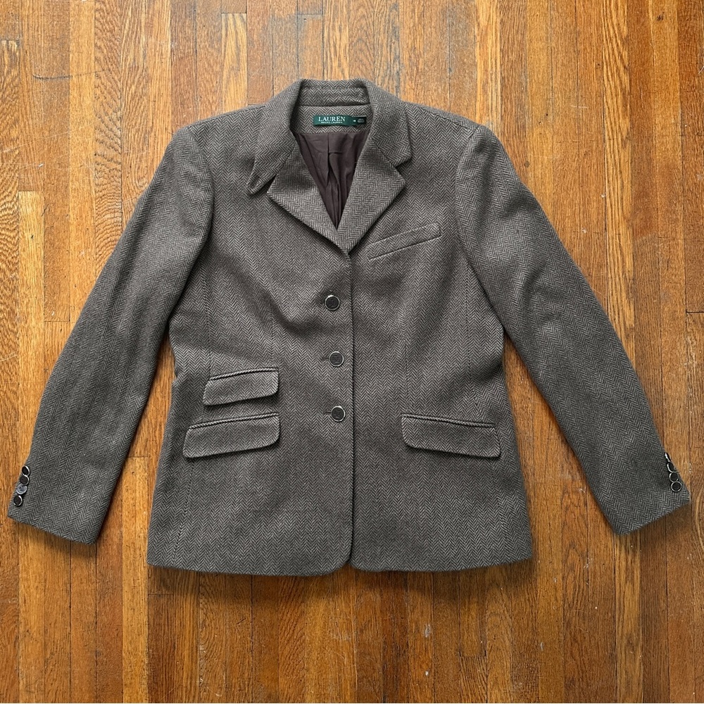 Lauren Ralph Lauren Tweed Herringbone Blazer | Sz 16 | Brown Tweed Herringbone
